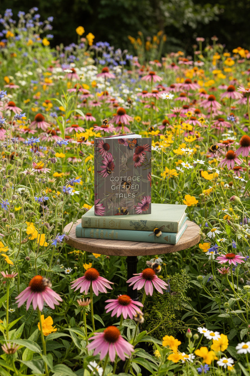 Cottage Garden Tales Hardcover Journal — Floral Bee Notebook for Gardening Notes & Nature Journaling