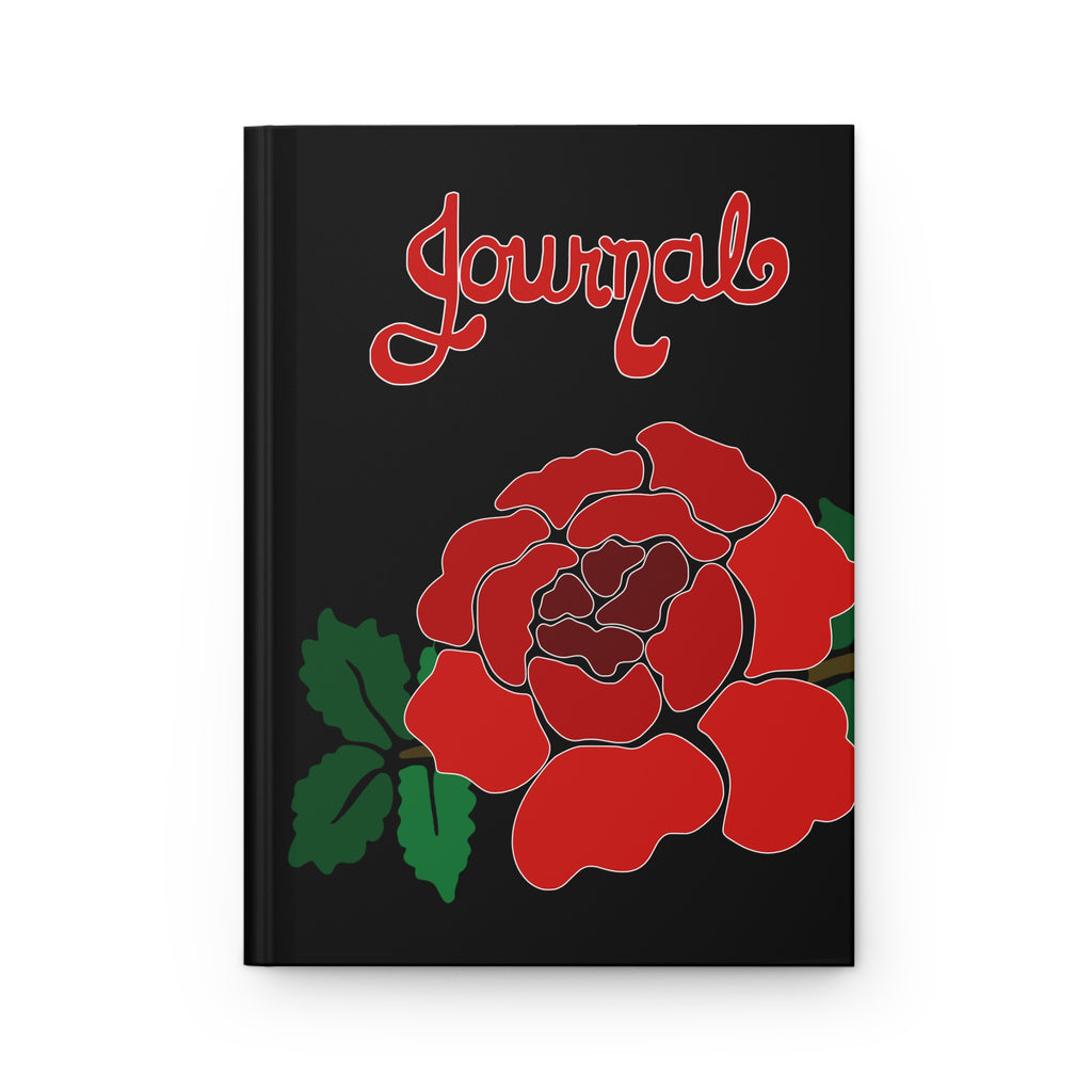 Rose Journal Hardcover — Red Floral Notebook with 'Journal' Script | Vintage Gothic Gift