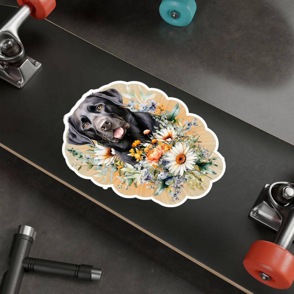 Black Labrador Floral Sticker - Kiss-Cut Vinyl Decal