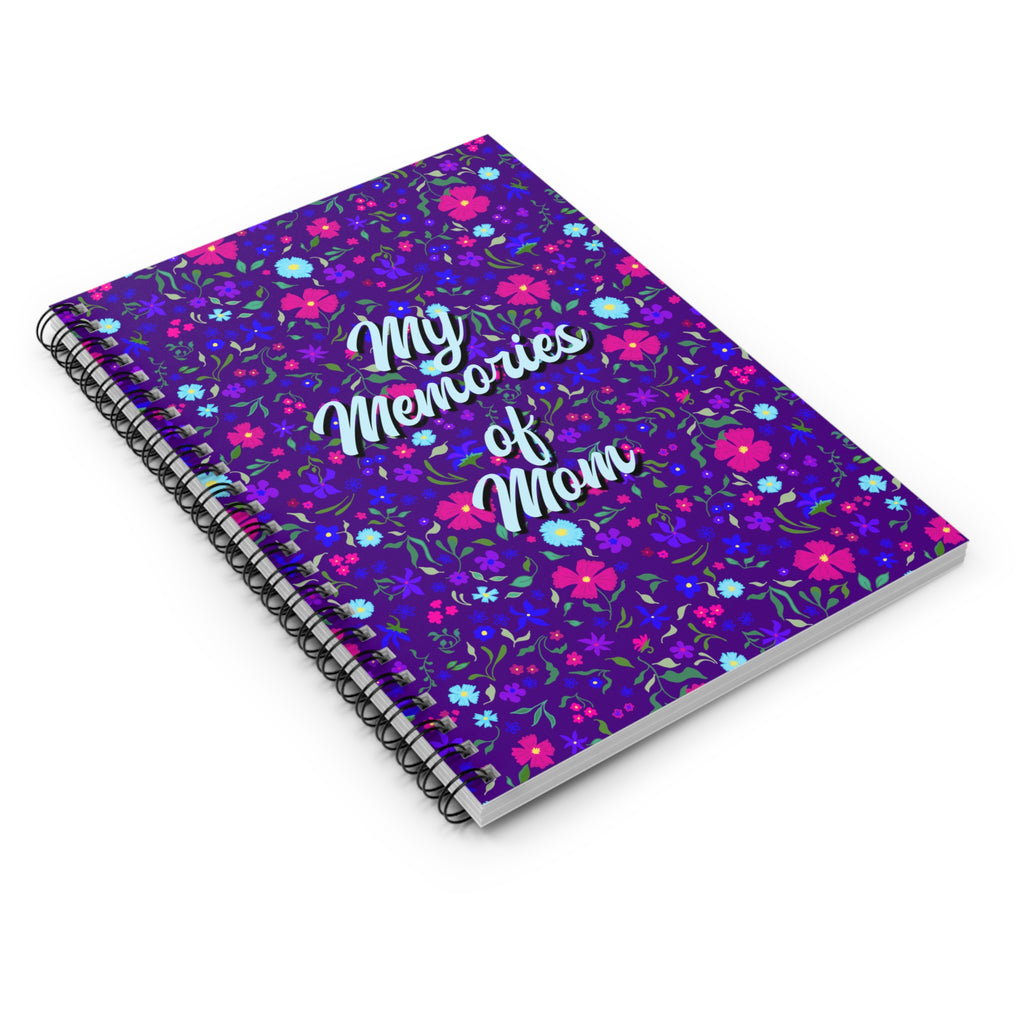 Memories of Mom Dark Purple Ditsy Flowers Spiral Notebook