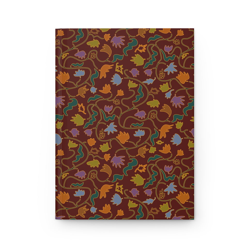 Fall Leaves Hardcover Journal — Hand-Illustrated Brown Leaf & Vine Pattern