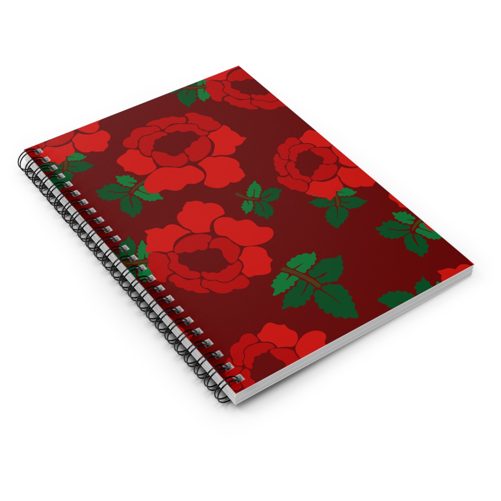 Red Rose Pattern Spiral Notebook — Ruled Journal for Notes & Gifts
