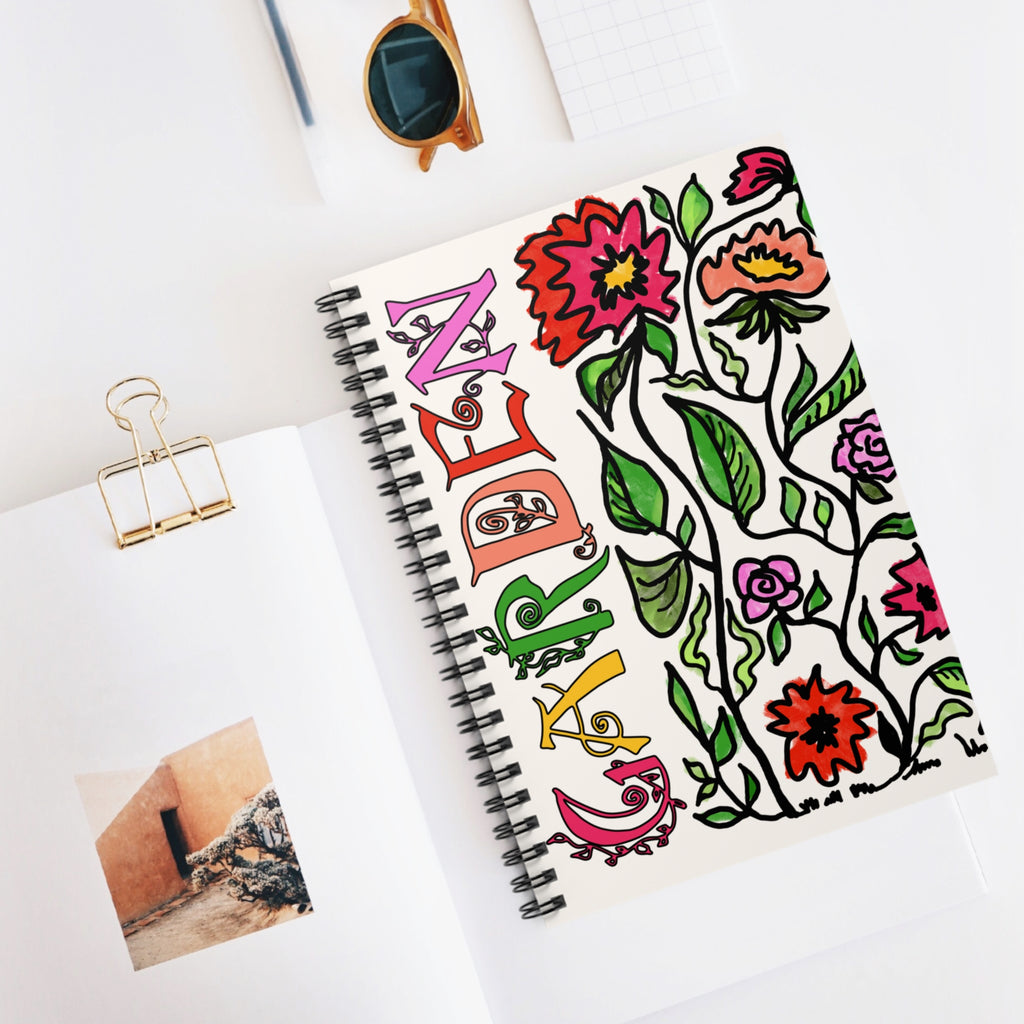 Garden Floral Spiral Notebook — Colorful 'Garden' Lettering Ruled Journal